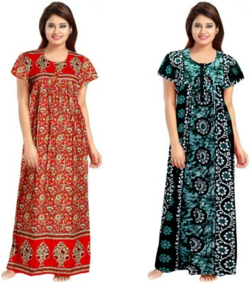 PMK FASHION Women Nighty Set(Green, Red)