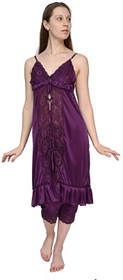 CHIC FITZ Women Nighty with Robe(Purple)