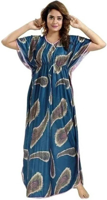 HouseOfCommon Women Nighty with Robe(Blue)