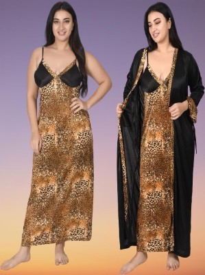 CAT LEYER Women Nighty with Robe(Gold)