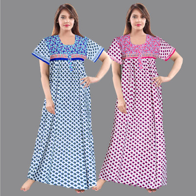 impression Women Nighty(Blue, Pink)