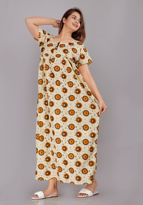 AakarShana Women Nightdress(Beige, Brown)