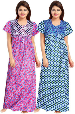 Hans Fashion ENT Women Nighty Set(White, Blue)