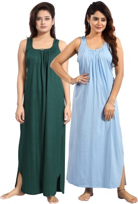 INNER BEATS Women Nighty Set(Green, Light Blue)