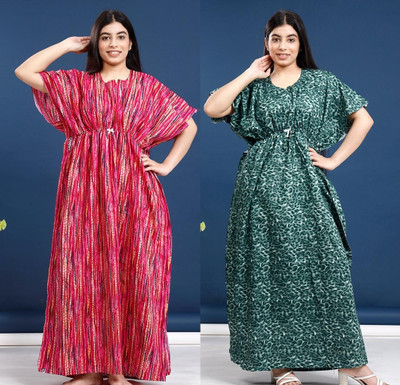 Saviaara Women Nighty(Pink, Green)