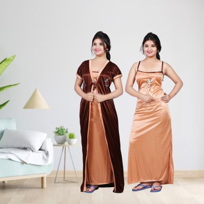 Creative Work Women Nighty with Robe(Gold)