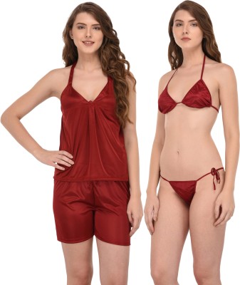 TIPSDRAW Women Nightdress(Maroon)