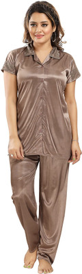 GuSo Shopee Women Self Design Brown Top & Pyjama Set