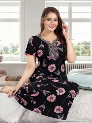 TRUNDZ Women Nighty(Black)