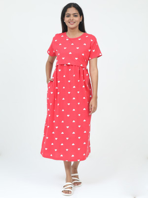 Mayaval Women Maternity/Nursing Nighty(Red)