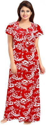 Ravi Gold Print Women Nighty(Red)