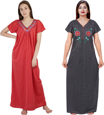 NACNO Women Nighty Set(Red, Black)