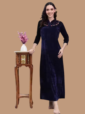 CLOTHUS Women Nighty with Robe(Blue)