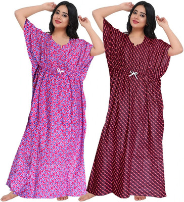Hans Crafted Women Nighty Set(Pink, Maroon)