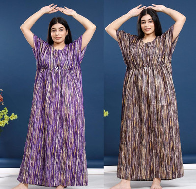 Saviaara Women Nighty(Purple, Brown)