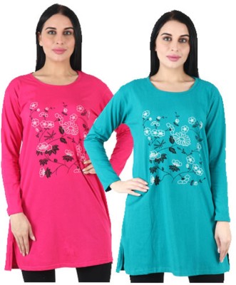 CRAFTLY Women Nightshirts(Pink, Green)