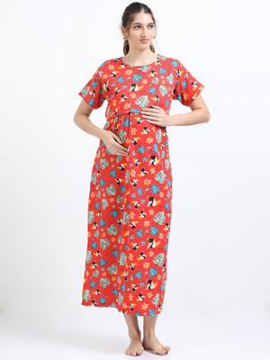 YAZHINI Women Maternity/Nursing Nighty(Red)