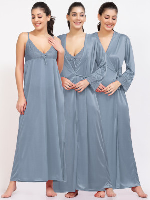 LoveMagnet Women Nighty with Robe(Grey)