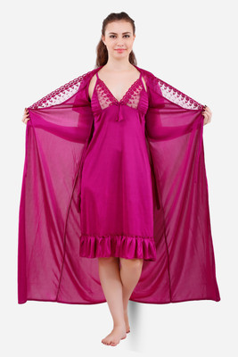 DreamBe Women Nighty with Robe(Purple)