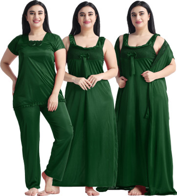 kavya enterprizes Women Nighty with Robe(Dark Green)