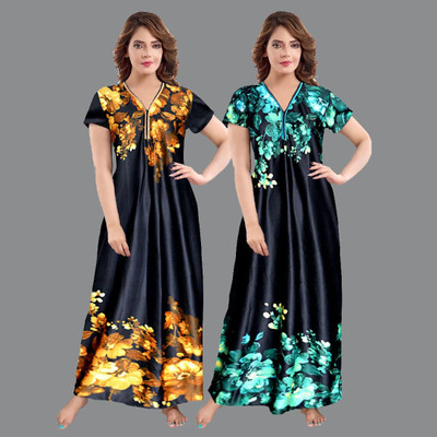 Hans Crafted Women Nighty(Brown, Green)