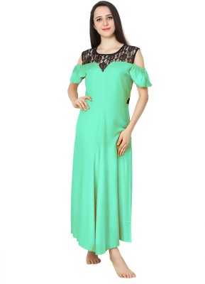 patrorna Women Nighty(Light Green, Black)