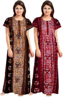 LA fashion Women Nighty(Brown, Maroon)