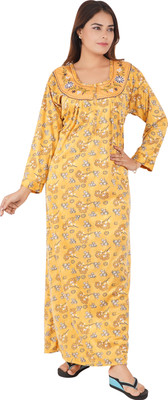 Asaaskm Women Nighty(Yellow)
