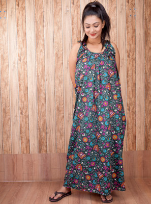 CLYMAA Women Nighty(Green)