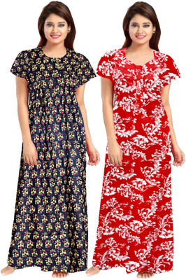 Parth Fashion Women Nighty(Red, Blue)