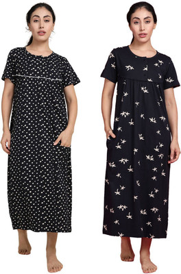 Kryptic Women Nightdress(Dark Blue, Dark Blue)