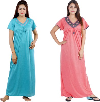 NACNO Women Nighty Set(Blue, Pink)