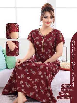 RADHEY ART Women Nighty(Maroon)