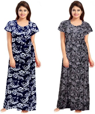 Sajao Creation Women Nighty Set(Dark Blue, Grey)