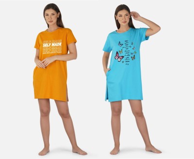 DreamBe Women Nightshirts(Yellow, Light Blue)