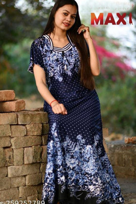 Savicreation Women Nighty(Blue)