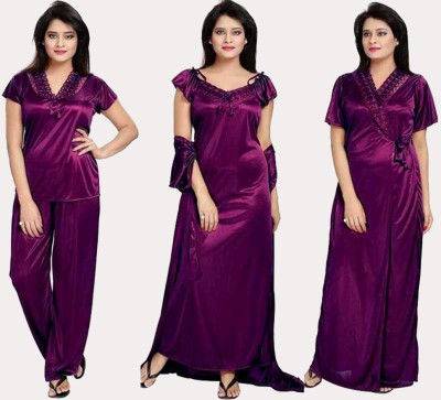 Amyence Women Nighty with Robe(Purple)