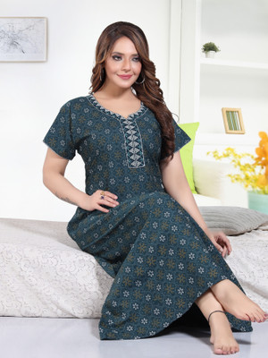 MANUSHREE Women Nighty(Dark Green)