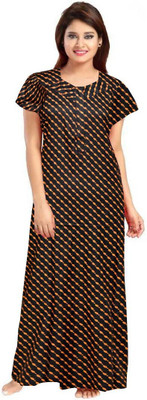 Saicreation Women Nighty(Black, Gold)