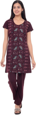 Clint Women Printed Purple Night Suit Set