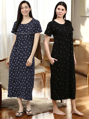 Kryptic Women Nightdress(Black, Dark Blue)