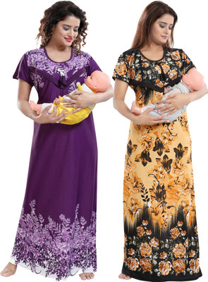 KHOOBS Women Maternity/Nursing Nighty(Multicolor)