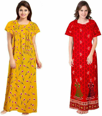 PINK CITY MART Women Nighty(Yellow, Red)