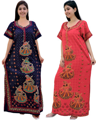 DERZO Women Nighty(Red, Blue)
