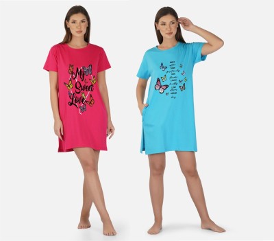 DreamBe Women Nightshirts(Pink, Light Blue)