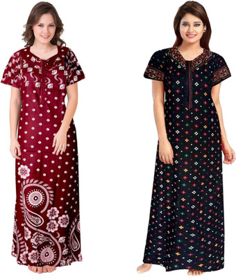 PMK FASHION Women Nighty Set(Maroon)