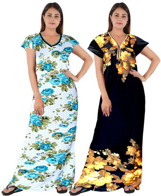 becooper Women Nighty(Blue, Brown)