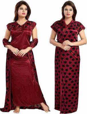 DIVYASTRI FASHION Women Nighty with Robe(Black, Maroon)