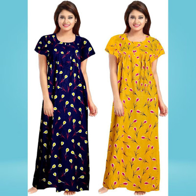 DreamBe Women Nighty(Blue, Yellow)