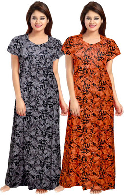 AAKARSHANA CREATION Women Maternity/Nursing Nighty(Grey, Orange)